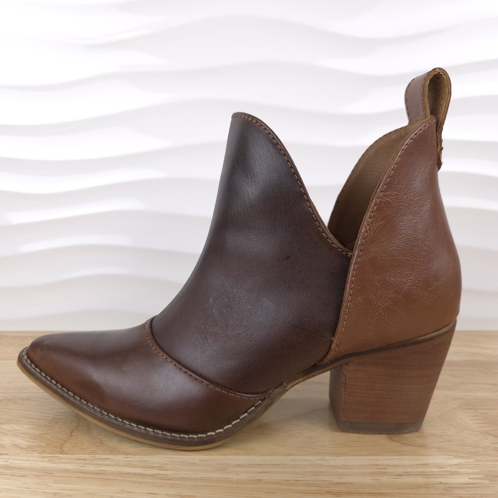 Nocona Micki Western‎ Ankle Boots Womens 7.5 Brunette Cowhide Snip Toe Booties - Picture 4 of 14